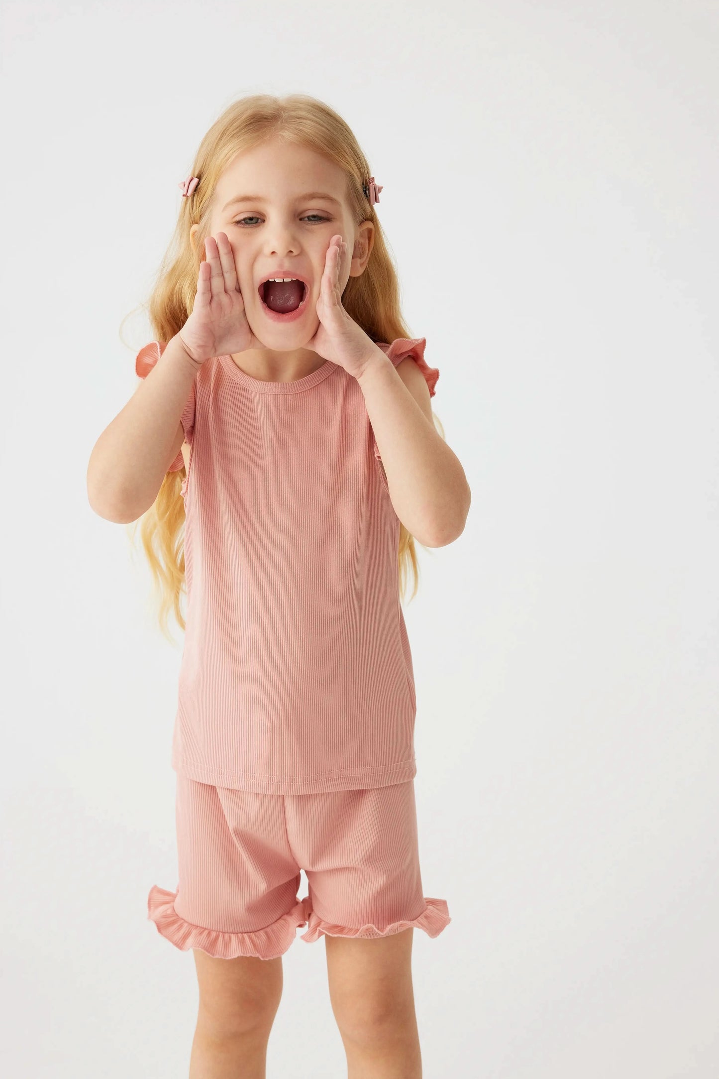 2024 Summer Hot selling Little Girl Daily Casual Clothing Minimalist Little Girl Polyester Set Cool Sleeveless Shorts Set Girl - M & M Global