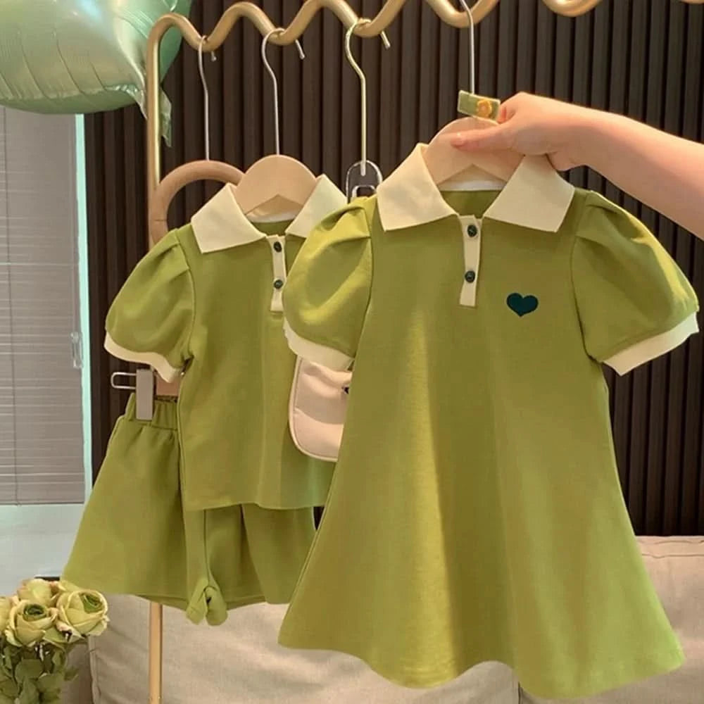 Children's Clothing Sets Korea Short Sleeved Casual Shirt Dress Polo T-shirt+Shorts Sets Sisters Girls Summer Kids Clothes Girls - M & M Global