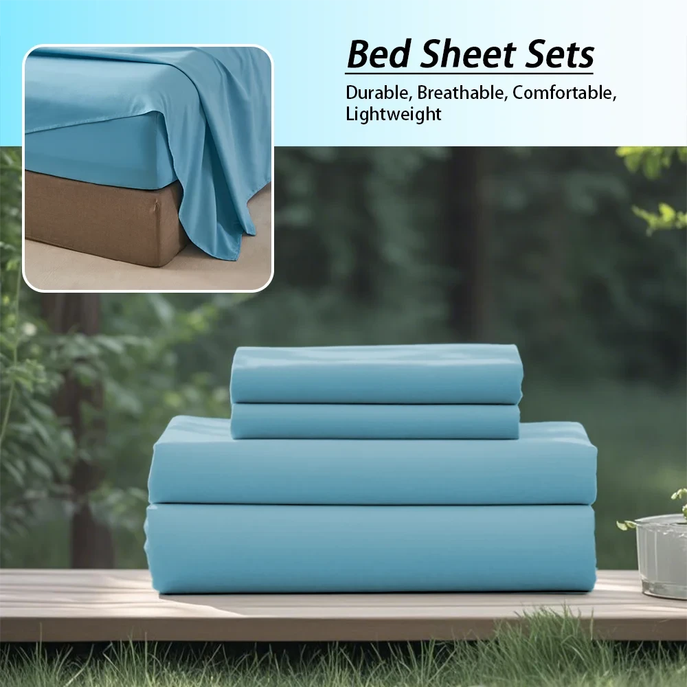 3/4PC Solid Color Bedding Set – Soft & Fashionable All-Season Bed Sheets with Fitted Sheet, Flat Sheet & Pillowcases