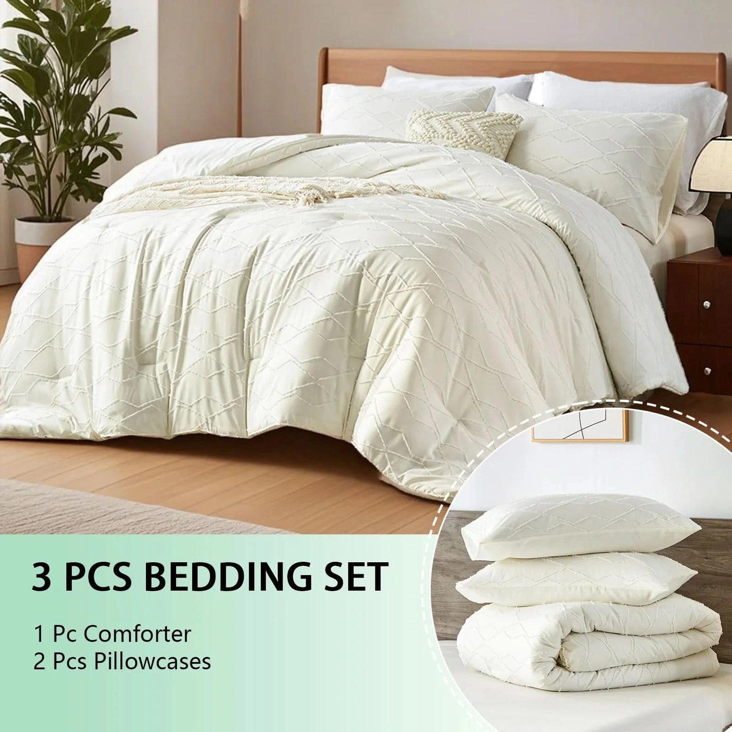 solid color cut flower craft Comforter sets, breathable, 100% microfiber, 1 quilt + 2 pillows, all seasons, machine washable.
