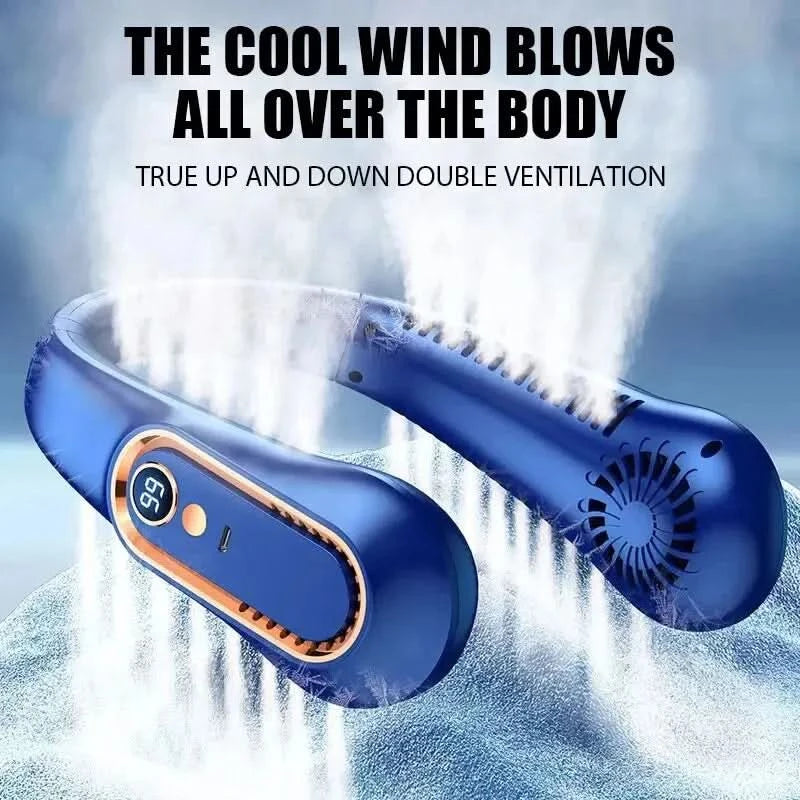 Neck Bladeless Fan Mini Ultra Long Life Portable Lazy Silent Fan Usb Charging Student Sports Office Digital Display Power 5 Gear - M & M Global