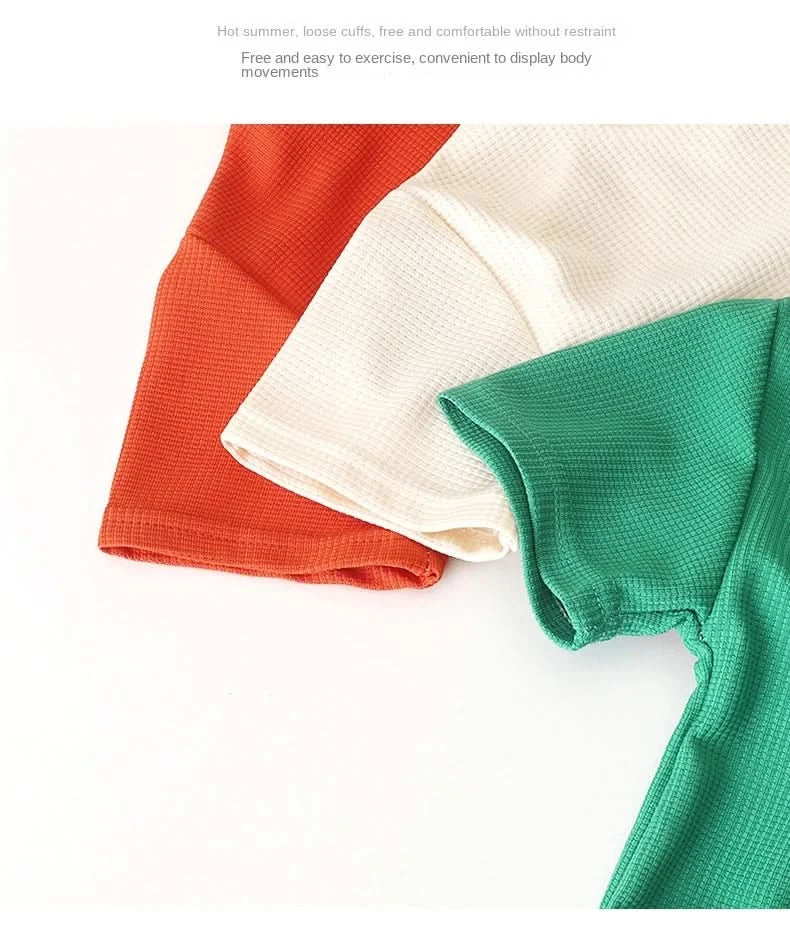 New Summer Children's Casual Set for Boys Girls Loose Short Sleeved Waffle Breathable and Comfortable Set - M & M Global