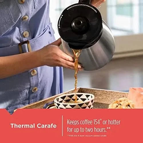 12-Cup Thermal Programmable Coffee maker, Brew Strength Selector, Auto-clean, Black and Silver - M & M Global