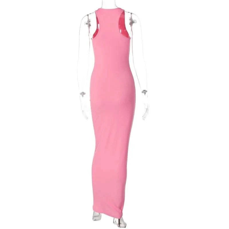 Dulzura Women Fashion 2024 Autumn Sleeveless Club Streetwear Bodycon Pink Pencil Long Dress Wholesale Items For Business - M & M Global