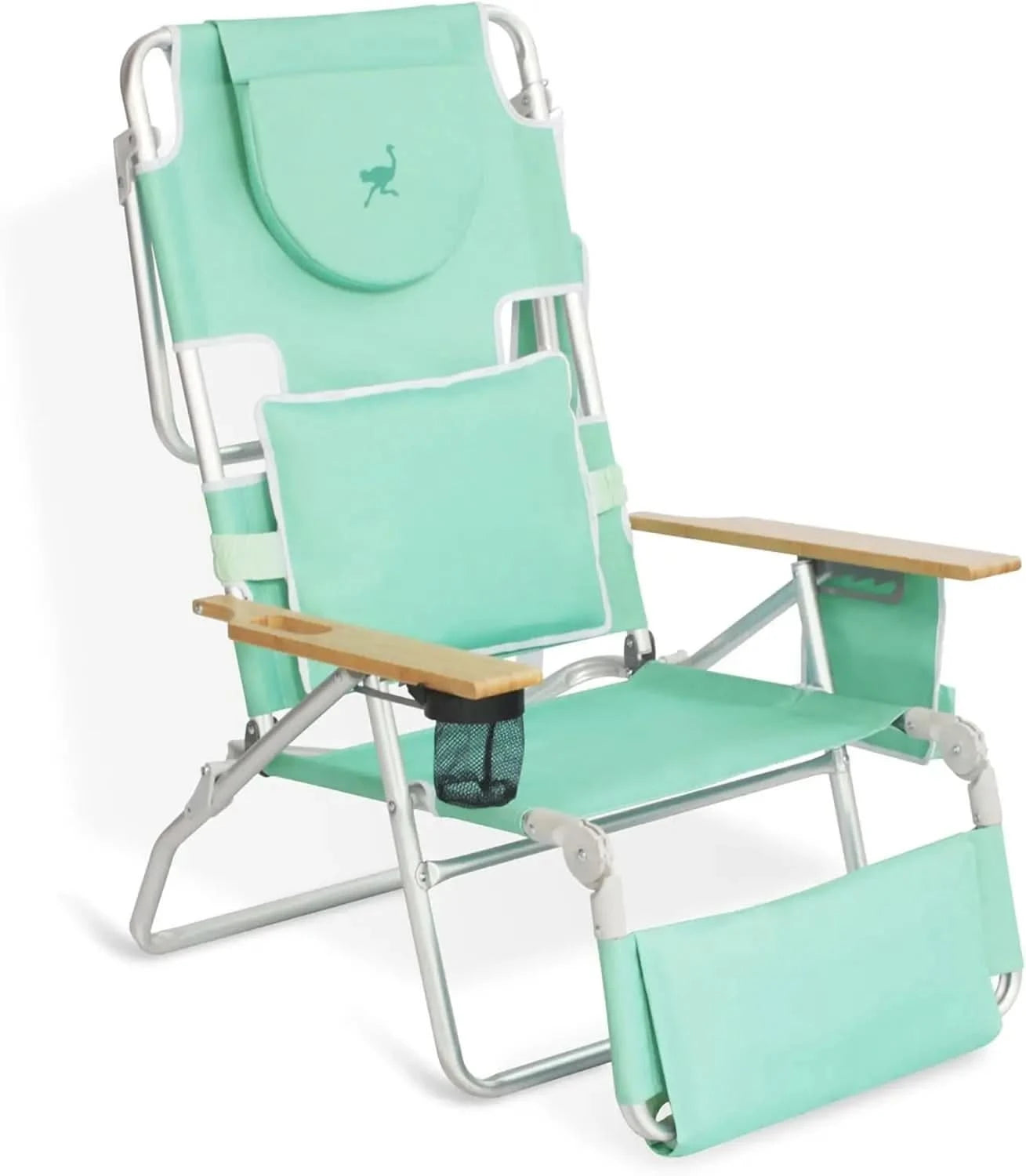 Ostrich Deluxe 3N1 Padded Beach Chair w/ Face Cushion & Arm Holes, Teal - Lightweight Folding Recliner w/ Adjustable Backrest