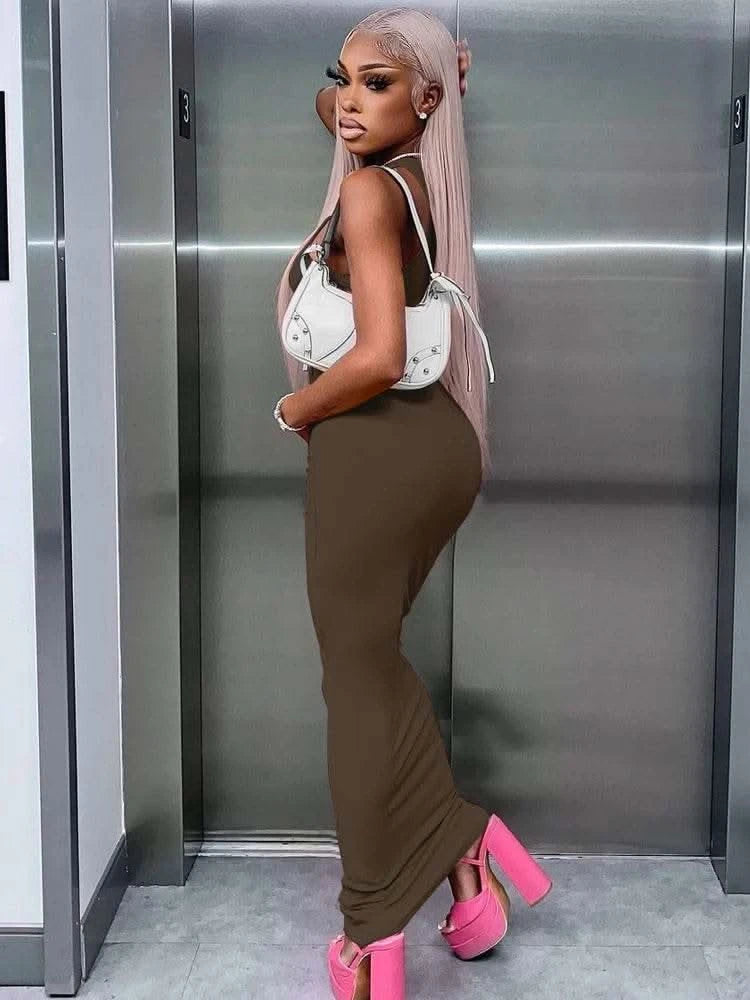 Dulzura Women Fashion 2024 Autumn Sleeveless Club Streetwear Bodycon Pink Pencil Long Dress Wholesale Items For Business - M & M Global