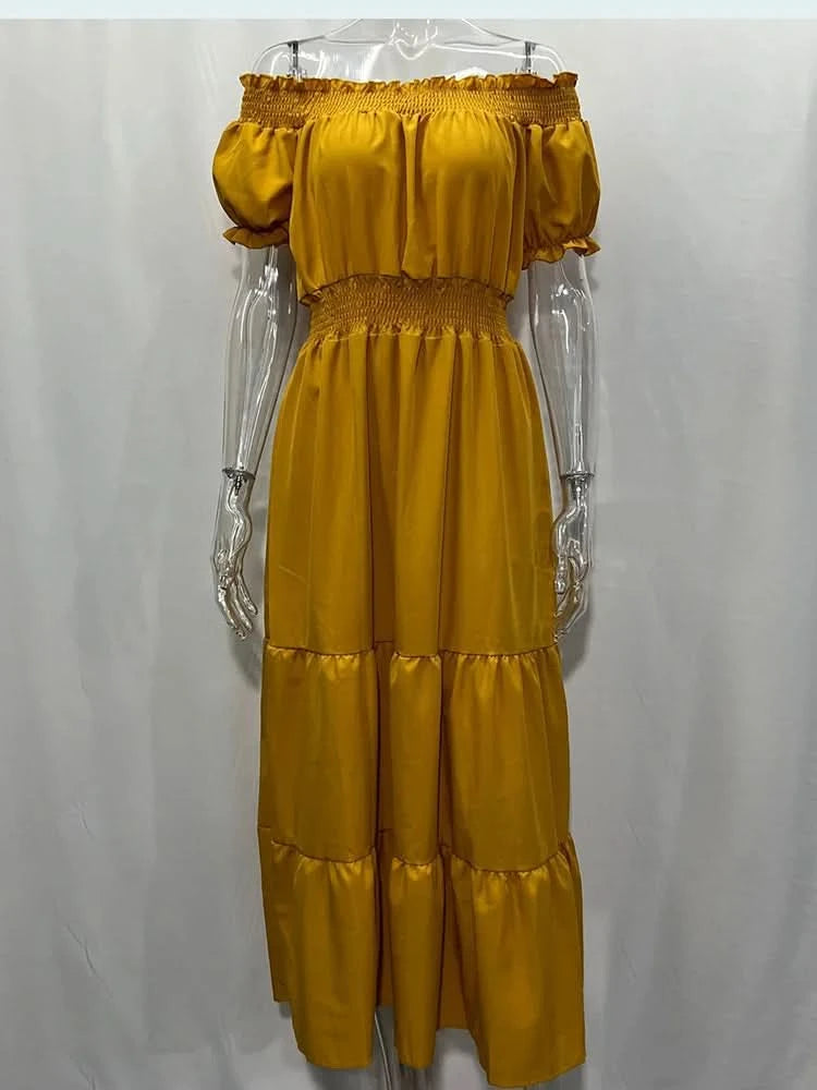 Summer Boho Red Dress Fashion Short Sleeve Beach Long Dress Casual Loose Elegant Holiday Party Dresses For Women Robe Femme 2023 - M & M Global
