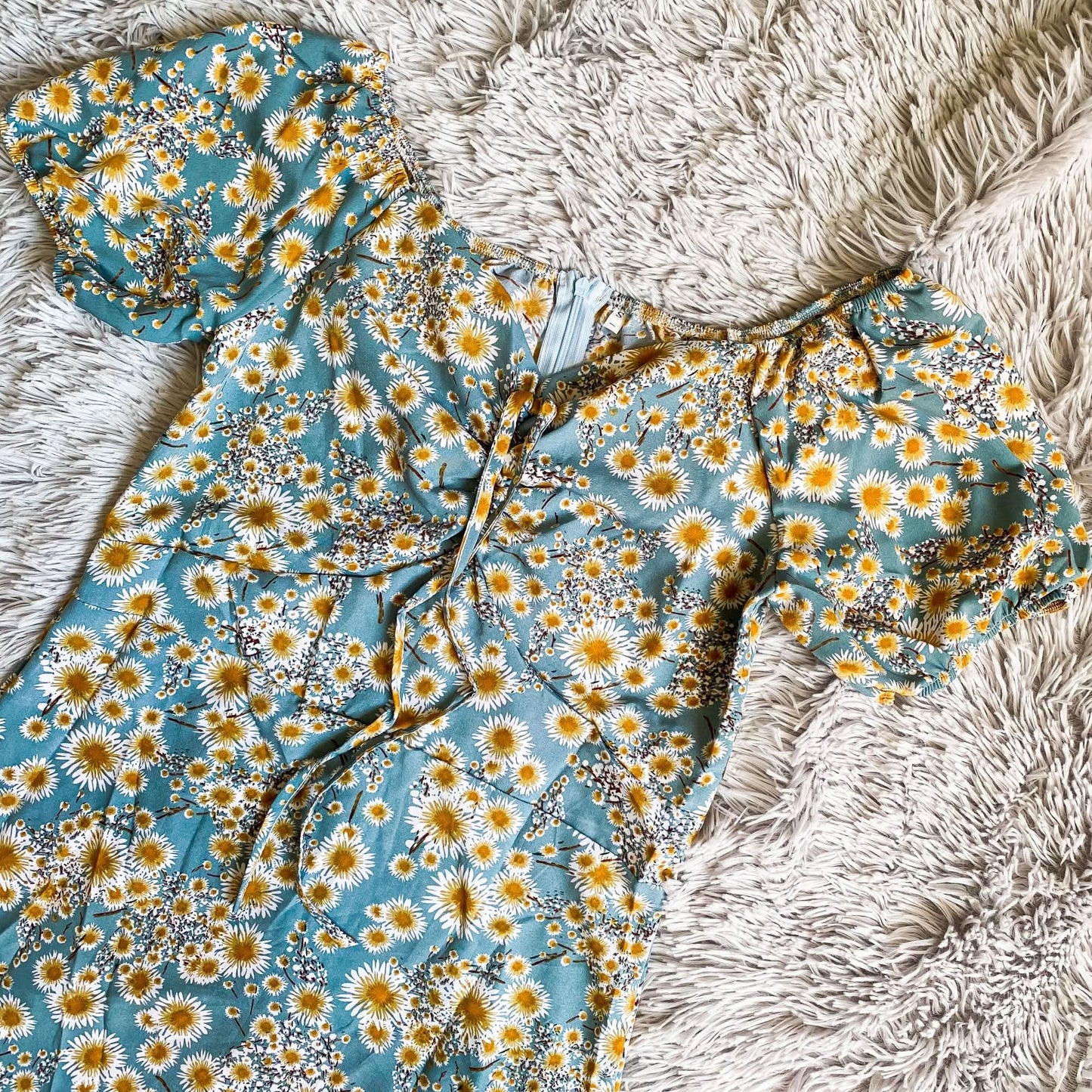 Women Mini Dresses Summer Fashion Female Vestidos Print Floral Chiffon Dresses Shirring Pleated Short Puffy Sleeve Casual Dress - M & M Global