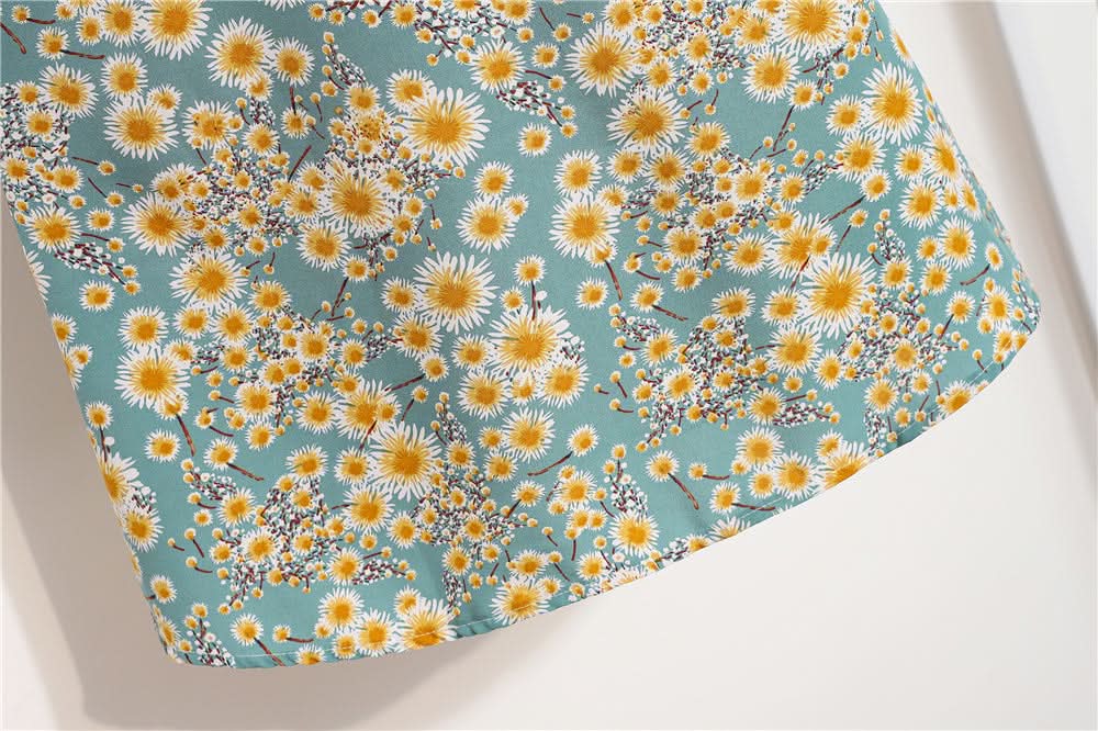 Women Mini Dresses Summer Fashion Female Vestidos Print Floral Chiffon Dresses Shirring Pleated Short Puffy Sleeve Casual Dress - M & M Global