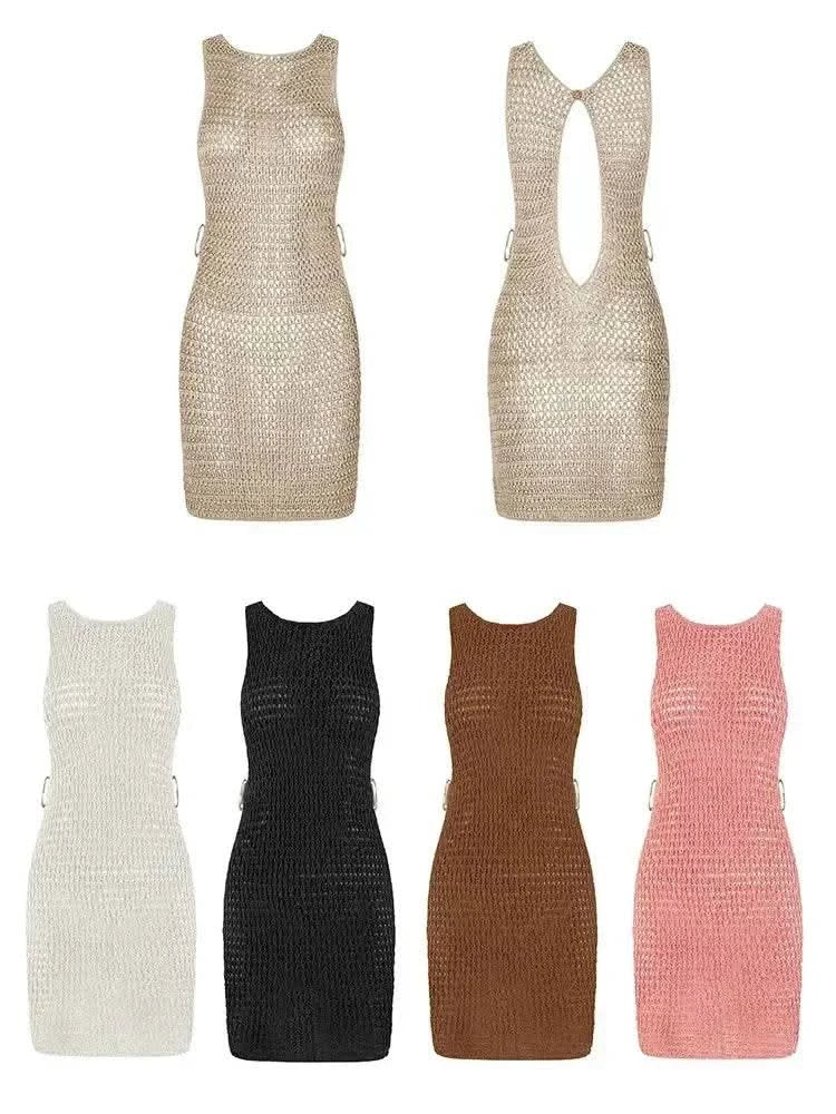 2024 Summer Sexy One Neck Cut Out Circle Decoration Corset Slim Beach Mini Dress Women Seaside Beachwear Swimwear Cover Up A2796 - M & M Global