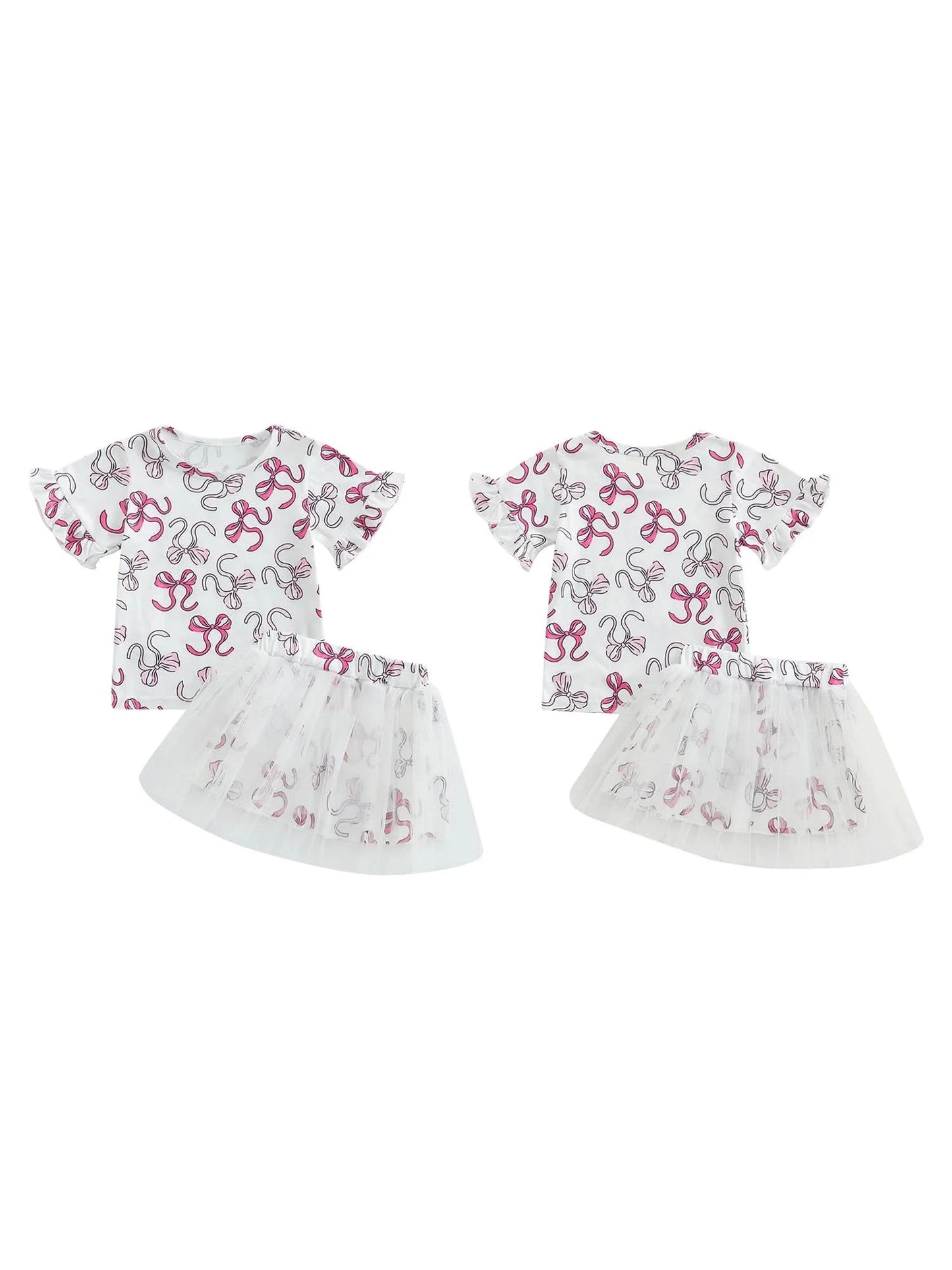 Infant Girls 2-Piece Summer Set with Short Sleeve Bow Print Top and Tulle Skirt - Adorable Baby Clothing for Warm Weather - M & M Global