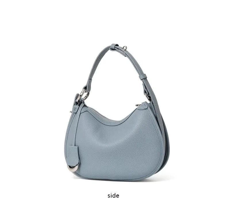 Top layer cowhide underarm shoulder bag 2025 new niche design minimalist blue fashionable soft leather saddle bag - M & M Global