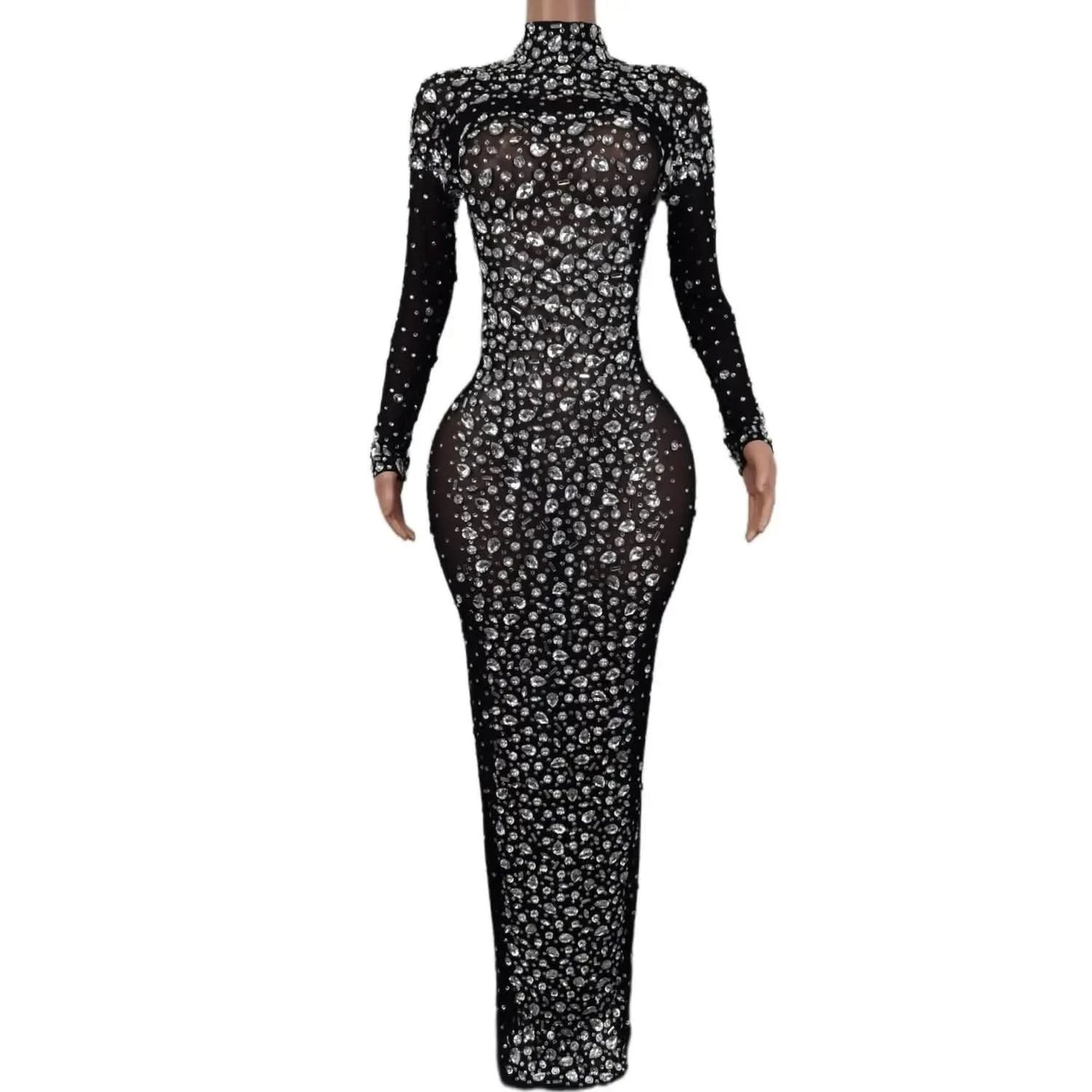 Sexy Party Banquet Evening Dresses Women Sparkly Rhinestone Long Dress Nightclub Singer Stage Costume Festival Clothing Cuixing - M & M Global