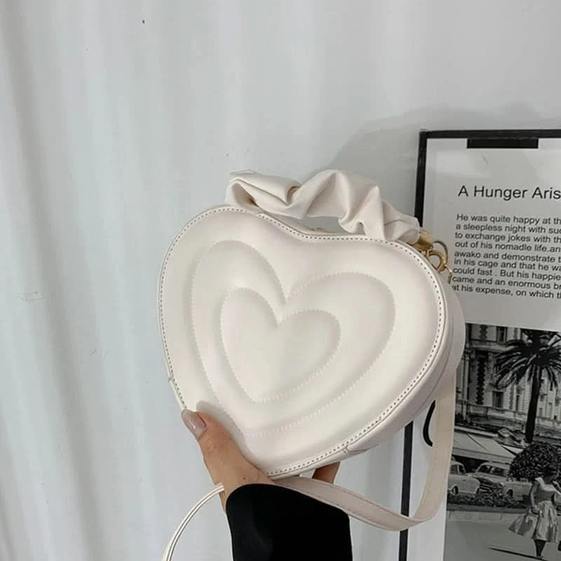 Luxury Quilted Handle Women PU Leather Shoulder Bag Fashion Heart Solid Color Crossbody Bag - M & M Global