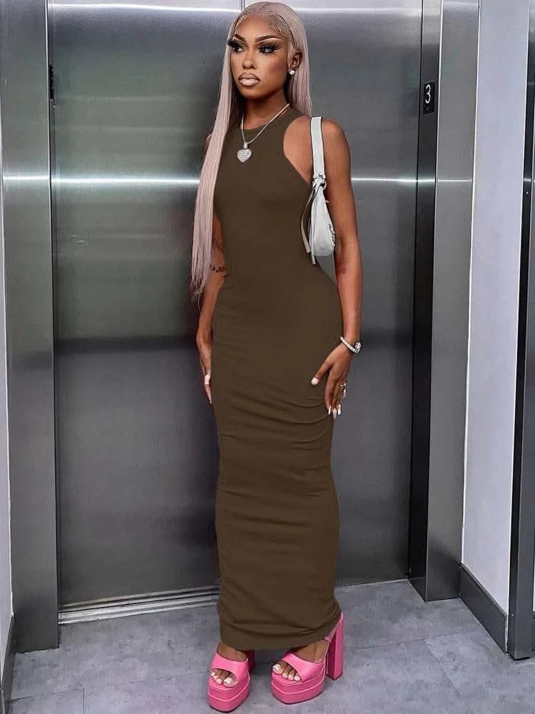 Dulzura Women Fashion 2024 Autumn Sleeveless Club Streetwear Bodycon Pink Pencil Long Dress Wholesale Items For Business - M & M Global