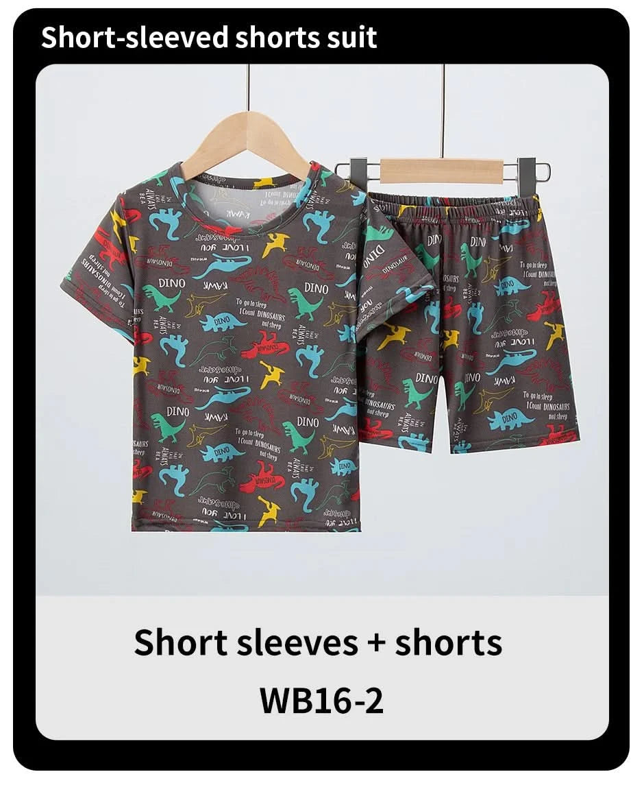 Summer CHILDREN'S Shorts and Short Sleeves 2-piece Cute Dinosaur Home Clothes Boys and Girls Casual Joker Suit. - M & M Global