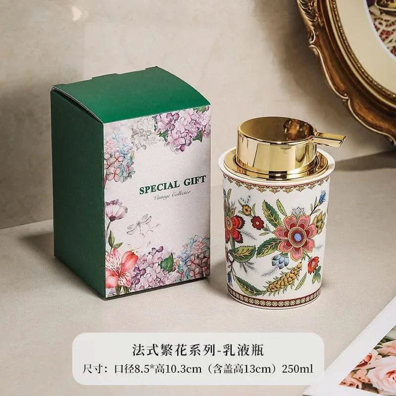 250ML Color Pattern Ceramic Lotion Bottle Facial Cleanser Foamer Home Makeup Remover Shampoo Storage Bottle Bathroom Accessories - M & M Global