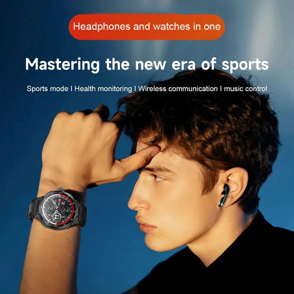 Smart Watch for Men with Hidden Earbuds Wireless Calling Fitness Tracker NFC Waterproof Heart Rate Monitor