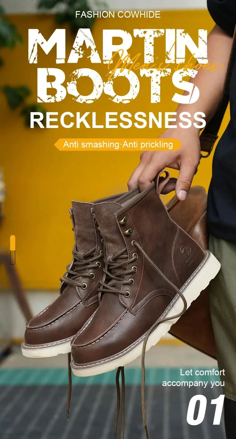 Two layer cowhide high top anti-smash anti-puncture breathable fashion labour insurance shoes