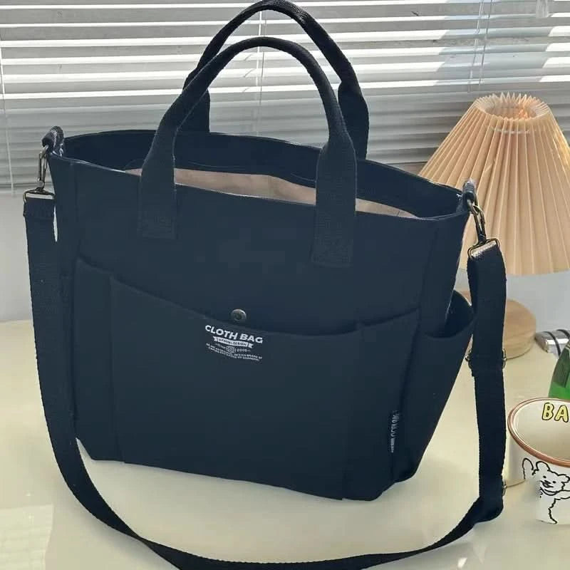 Urban Minimalist Female Student Large Capacity Commuting Horizontal Canvas Single Shoulder Diagonal Cross Portable Tote Bag - M & M Global