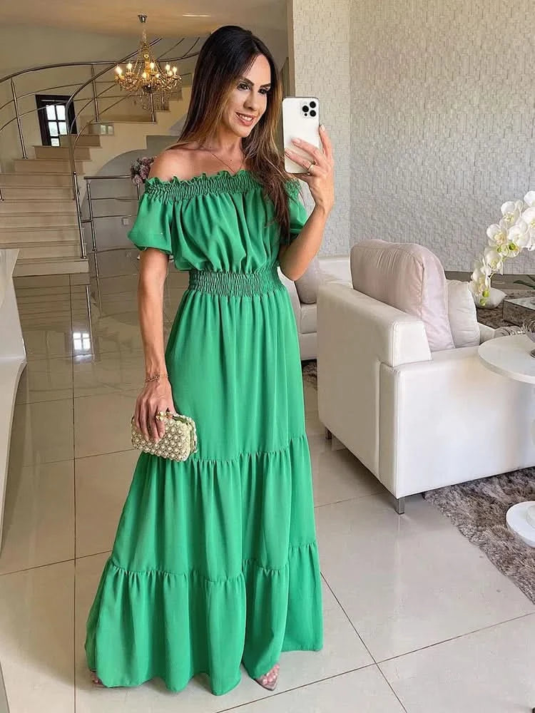 Summer Boho Red Dress Fashion Short Sleeve Beach Long Dress Casual Loose Elegant Holiday Party Dresses For Women Robe Femme 2023 - M & M Global