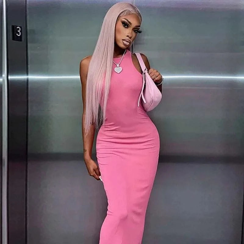 Dulzura Women Fashion 2024 Autumn Sleeveless Club Streetwear Bodycon Pink Pencil Long Dress Wholesale Items For Business - M & M Global