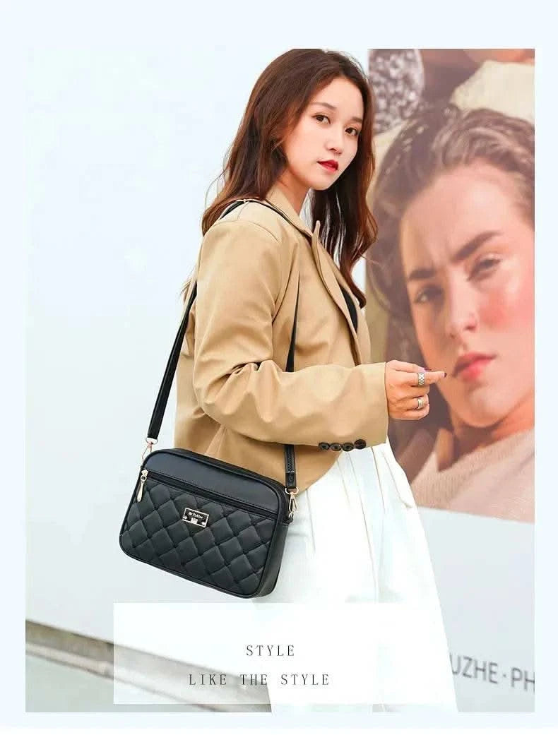 2025 Women's One Shoulder Small Square Handbag New Cross Border Foreign Trade Lingge PU Crossbody Versatile Small Messenger Bag - M & M Global