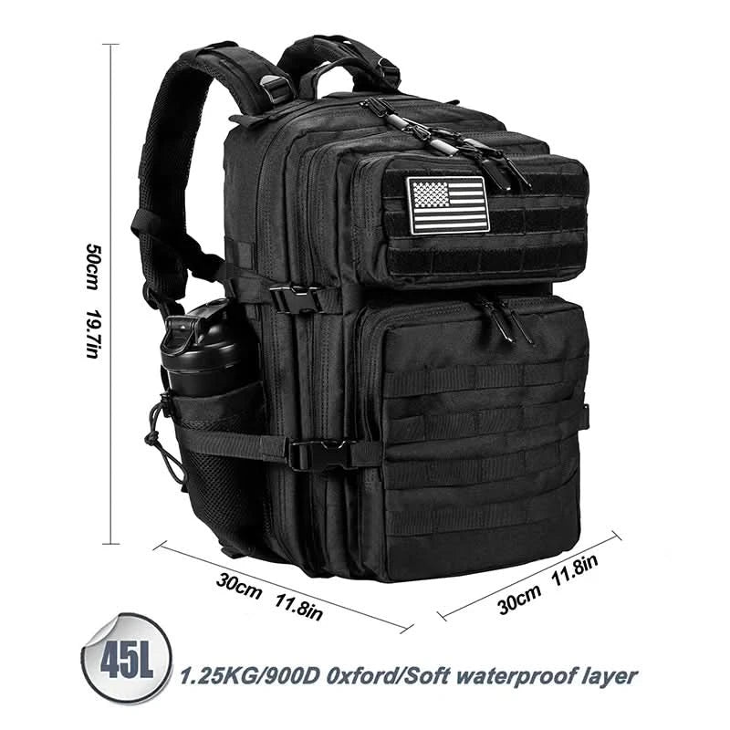 LHI 45L/35L/25L Tactical Backpack for Men and Women Waterproof Athlete Gym Outdoor Bag Travel Hiking Rucksack with Bottle Holder - M & M Global