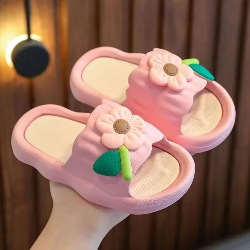 Summer New Kids Home Shoes Anti Slip Soft Sole Girls Bath Slipper Cartoon Cute Flower Bow Princess Slippers Children Beach Shoes - M & M Global