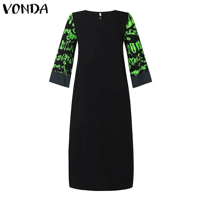 VONDA Women Printed Dress 2024 Vintage Maxi Long Dress Autumn Patchwork Sundress Fashion Elegant Party Vestidos Femme Robe Baggy - M & M Global