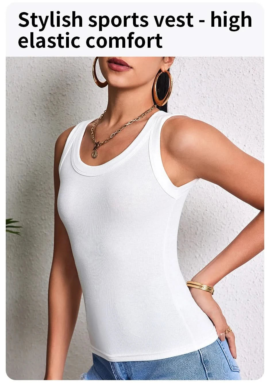 European and American Size Ladies Suspender Vest Sleeveless Top Solid Color Sexy Thread Bottoming Vest for Four Seasons. - M & M Global