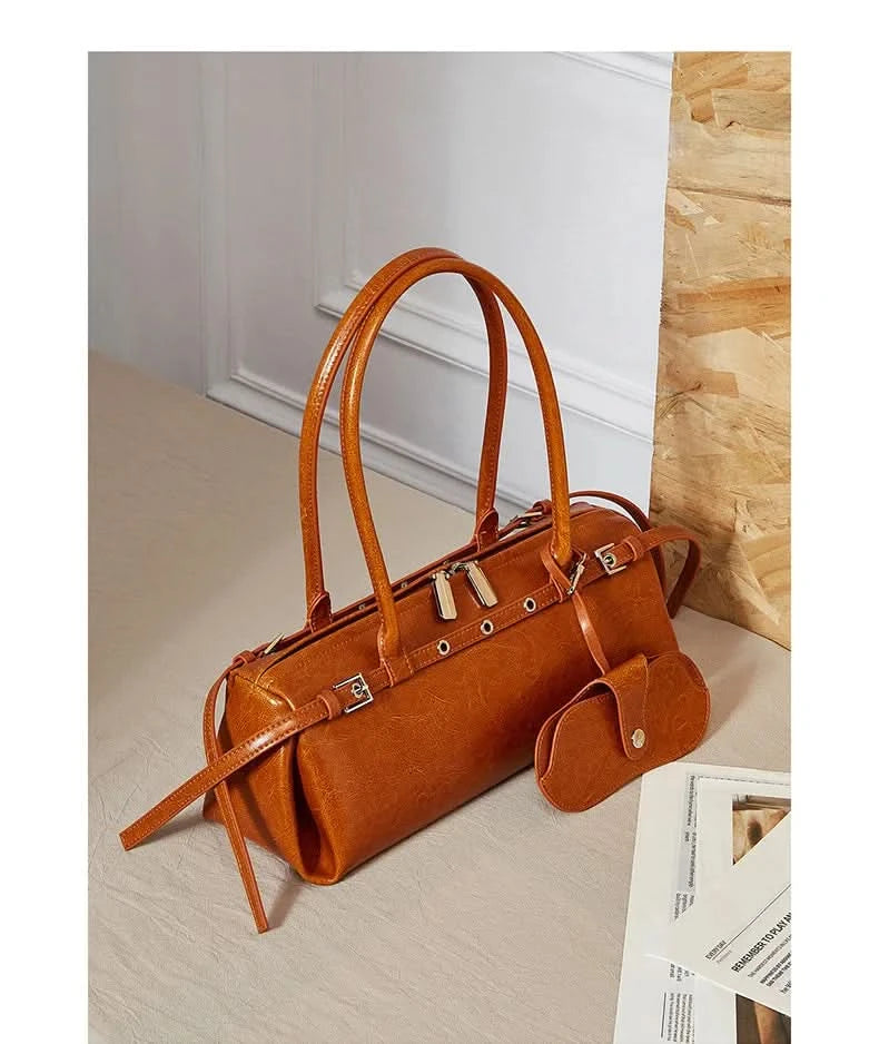 Genuine Leather Women's Baguette Bag Niche Retro Motorcycle Trend Cool belt Handbag New Luxury Design Shoulder Underarm Bag - M & M Global