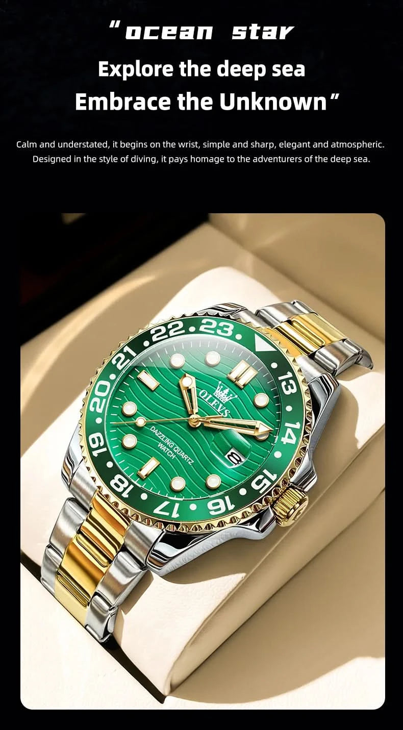 OLEVS Original Brand High Fashion Men's watch WaterproofCalendar Quartz Watch for Male Luminous Stainless Steel Authentic Watch - M & M Global