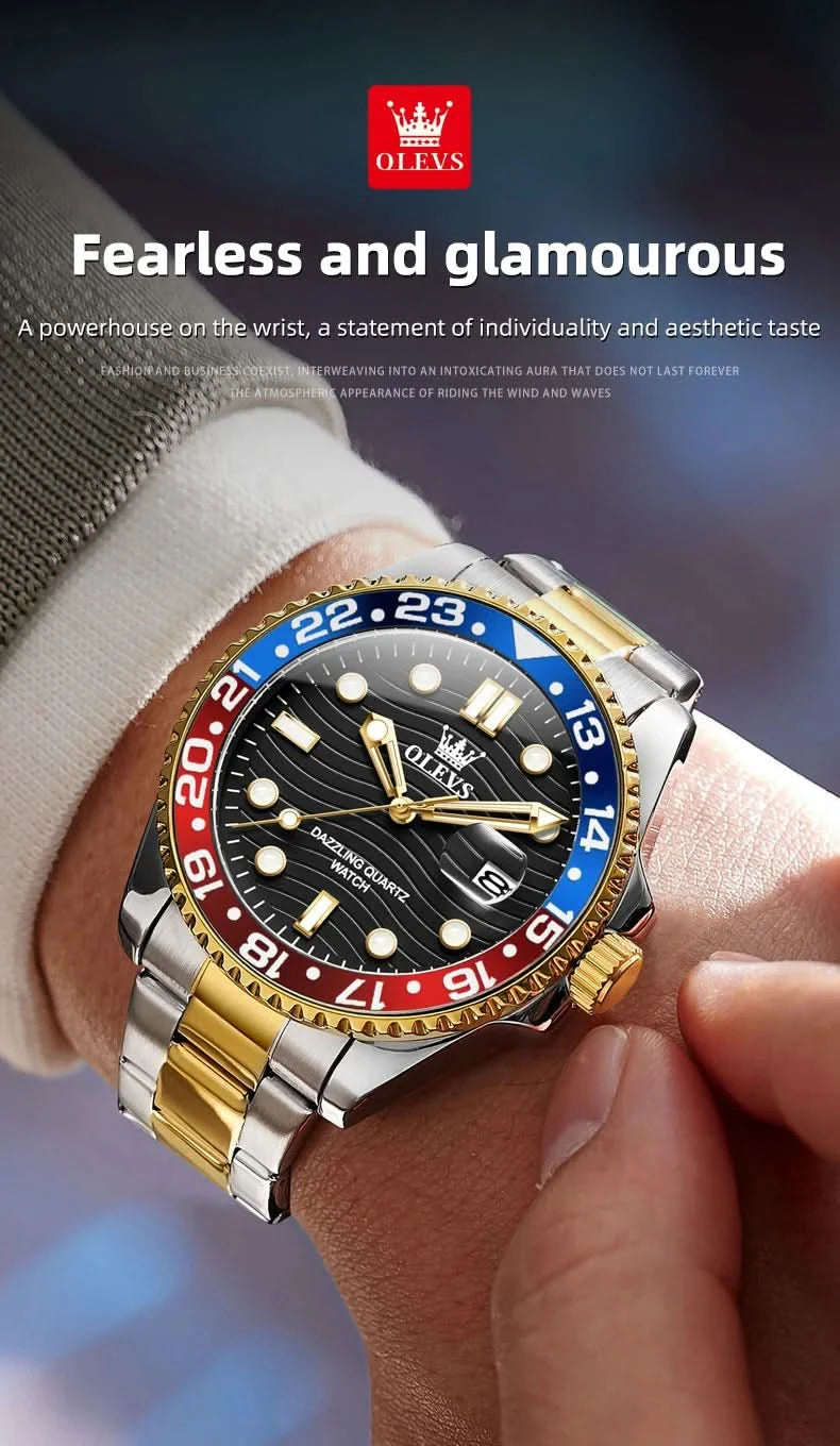 OLEVS Original Brand High Fashion Men's watch WaterproofCalendar Quartz Watch for Male Luminous Stainless Steel Authentic Watch - M & M Global