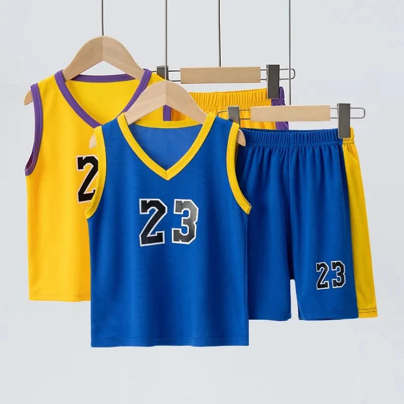 Summer CHILDREN'S Basketball Suit Boys and Girls Sports Vest Shorts Suit 23rd Handsome Boys and Students Vest Suit 2-piece. - M & M Global