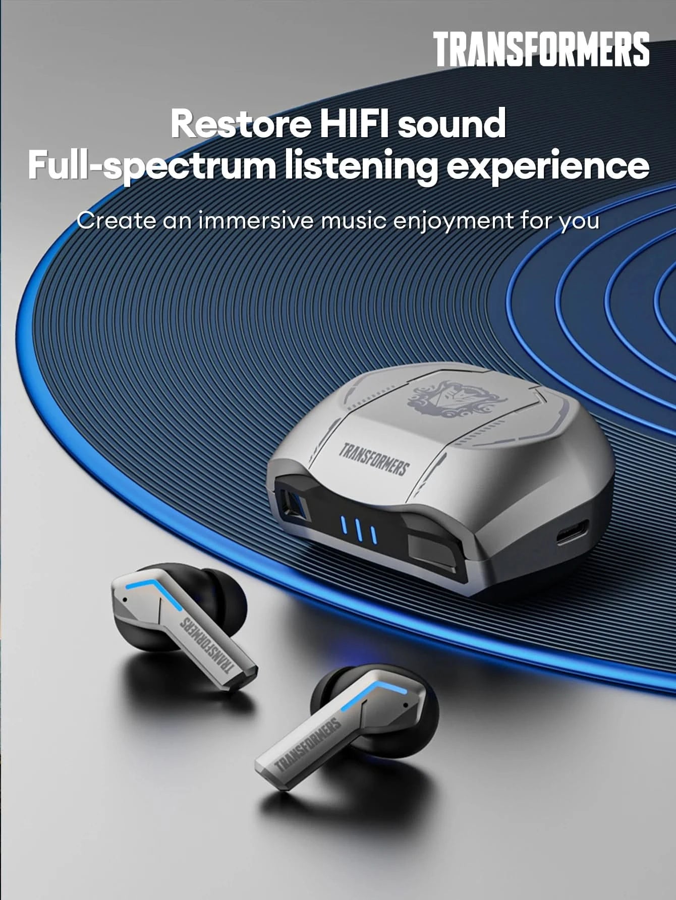 Ship From US Transformers TF-T06 Bluetooth Earphones Gaming Headset Low Latency with Mic Headphones HD Call Wireless Earbuds