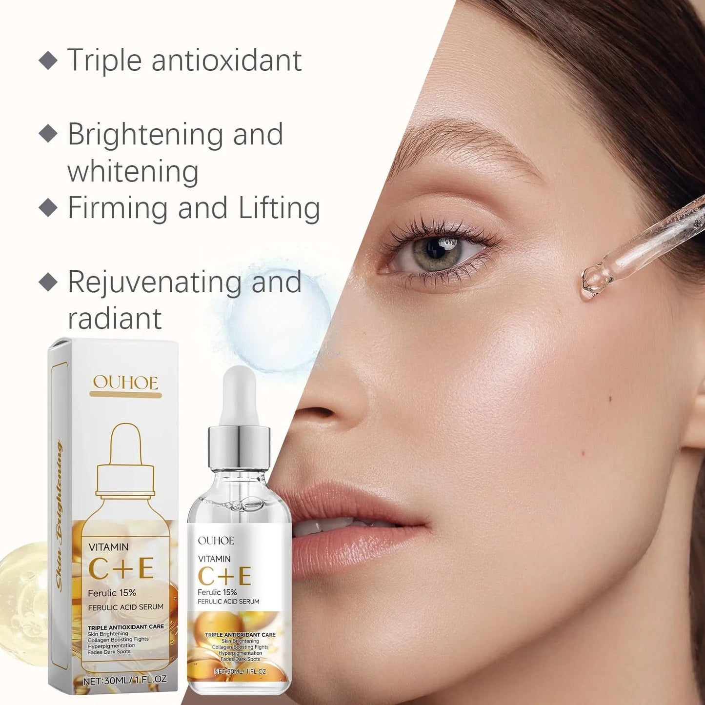 Ferulic Acid Serum Fade Fine Lines Firming Moisturizing Brightening Shrink Pores Vitamin C E Facial Essence Nourishing Skin Care - M & M Global