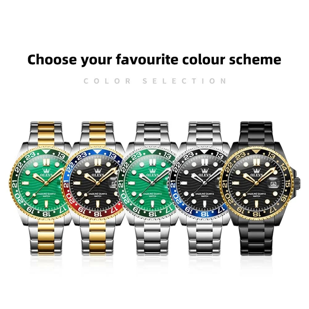 OLEVS Original Brand High Fashion Men's watch WaterproofCalendar Quartz Watch for Male Luminous Stainless Steel Authentic Watch - M & M Global