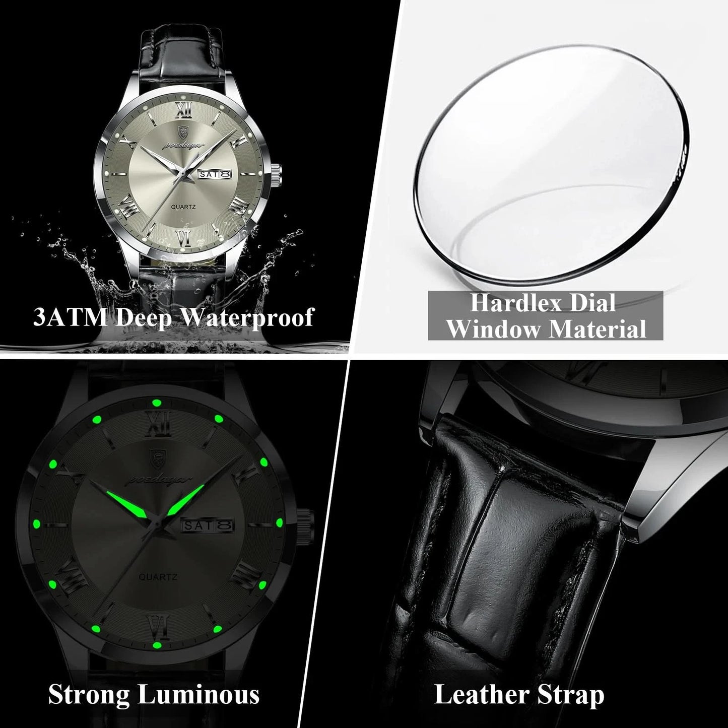 POEDAGAR Top Luxury Watch For Men Military Waterproof Luminous Date Week Man Wristwatch Leather Men's Quartz Watches Sport Reloj - M & M Global