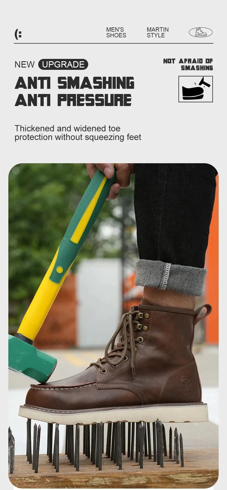 Two layer cowhide high top anti-smash anti-puncture breathable fashion labour insurance shoes