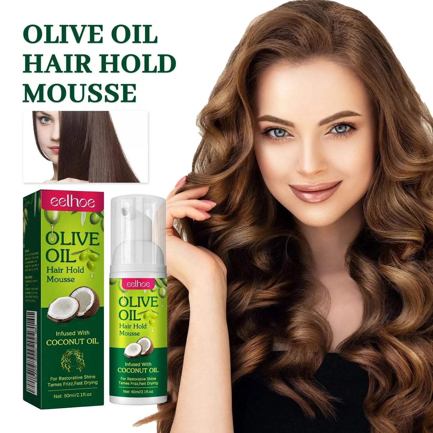 Olive Oil Hair Hold Mousse Anti Frizz Lasting Nourishing Natural Hair Wave Curl Fluffy Hairspray Hair Hold Spray for Hairstyle - M & M Global