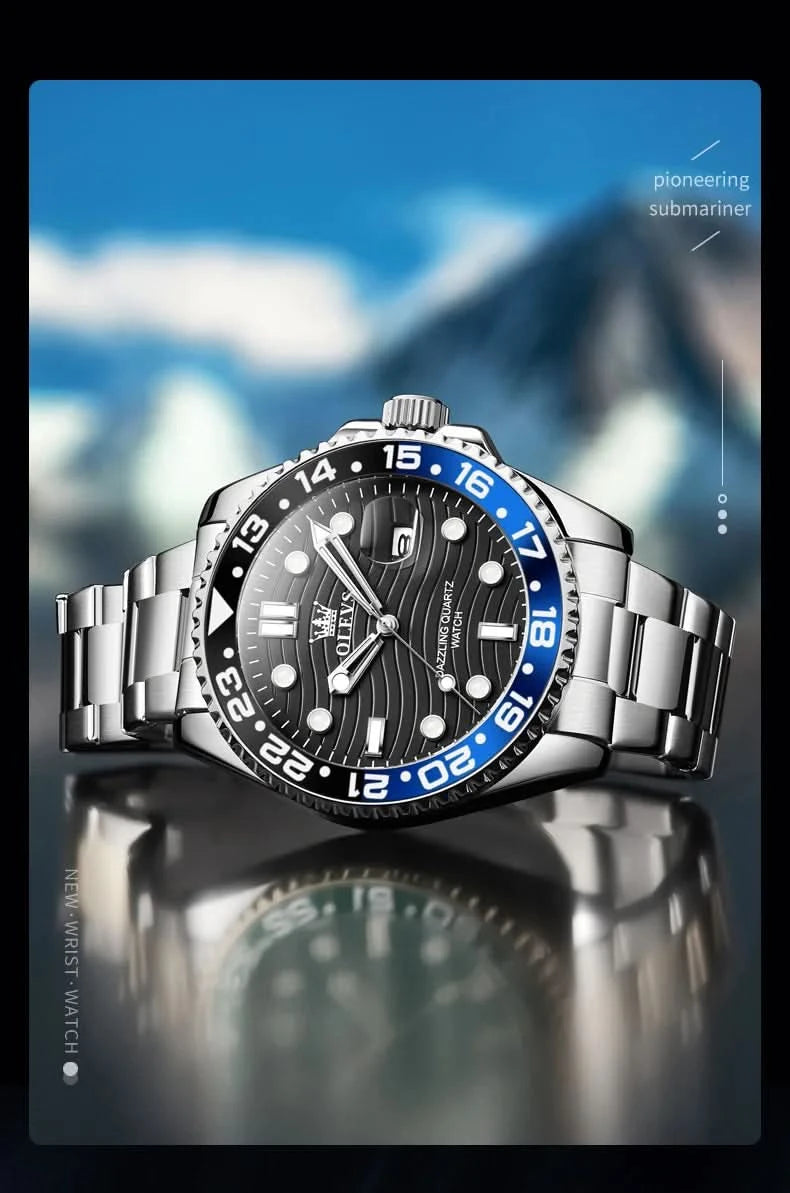 OLEVS Original Brand High Fashion Men's watch WaterproofCalendar Quartz Watch for Male Luminous Stainless Steel Authentic Watch - M & M Global