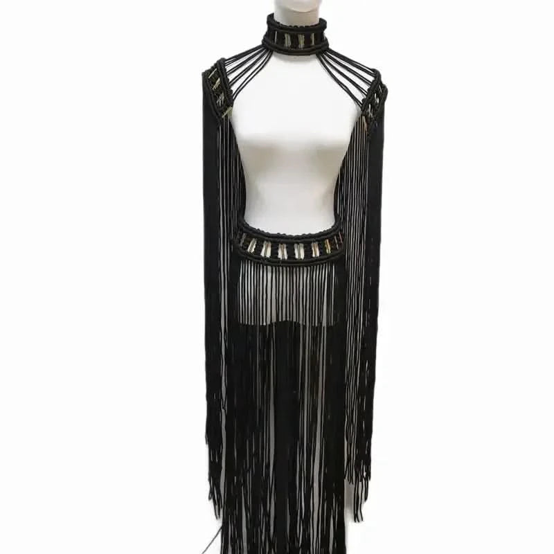 Leosoxs Tassel Hand Crochet Knitted Women Bikini Cover Ups Summer Holiday Beach Bathing Suit Sexy Hollow Out Skirts Matching Set - M & M Global