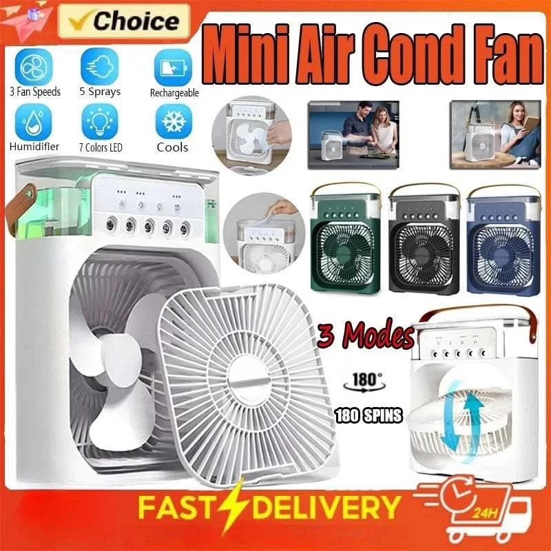 3 In 1 Fan AIr Conditioner Household Small Air Cooler LED Night Light Portable Humidifier Air Adjustment Fan Office Home Fan New - M & M Global