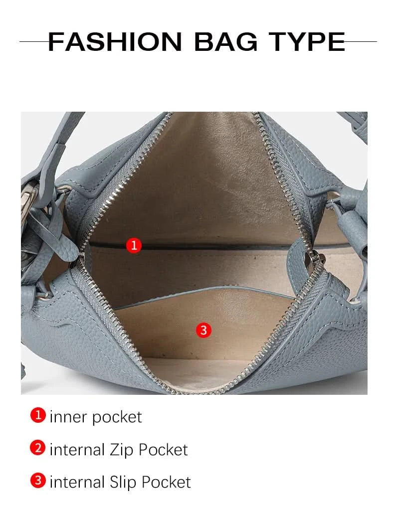 Top layer cowhide underarm shoulder bag 2025 new niche design minimalist blue fashionable soft leather saddle bag - M & M Global