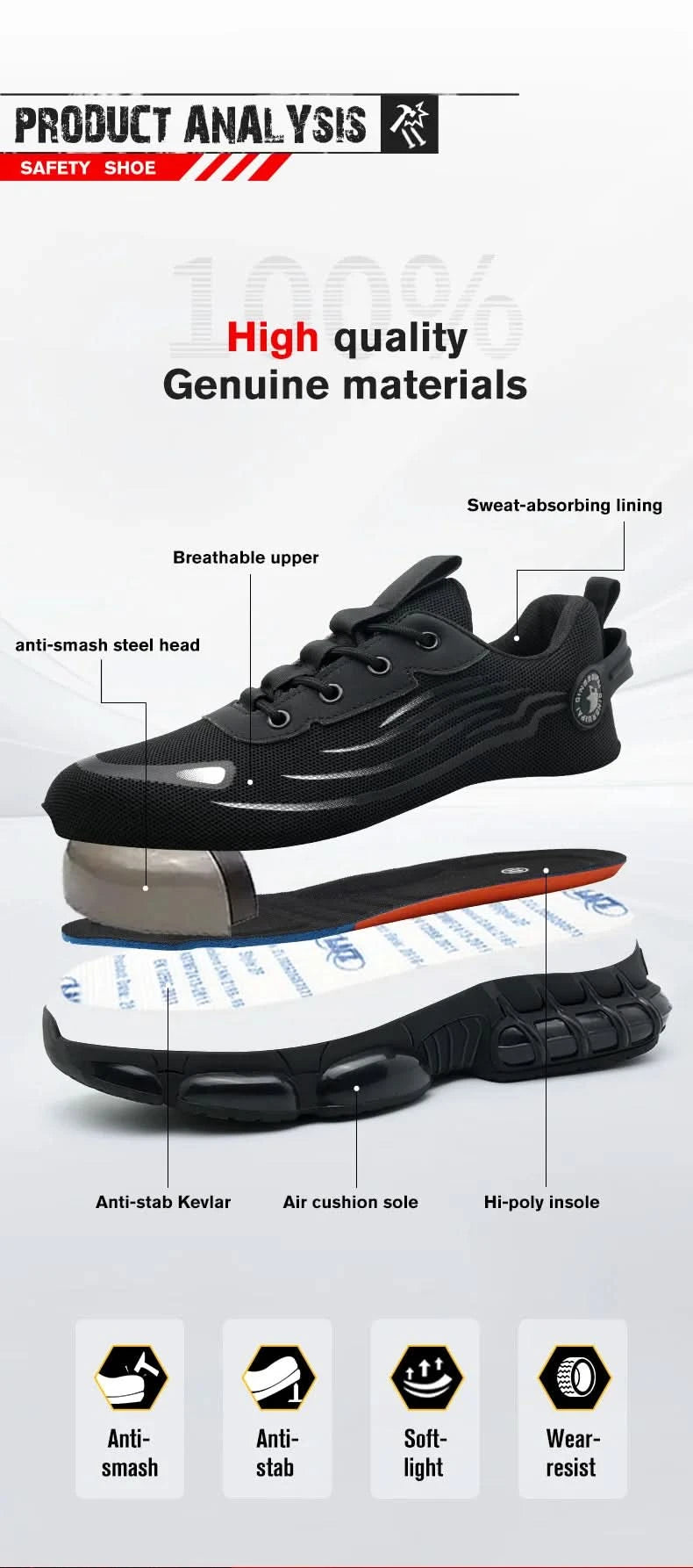 Lace-up breathable soft sole comfortable anti-smash anti-puncture men's casual labour insurance shoes