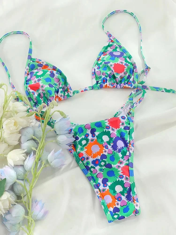 ZRTAK Sexy Swimwear Women Bikini String Swimming Suit For Women Bathing Suit Micro Folds Hight Cut Lace Halter Bikinis Set - M & M Global