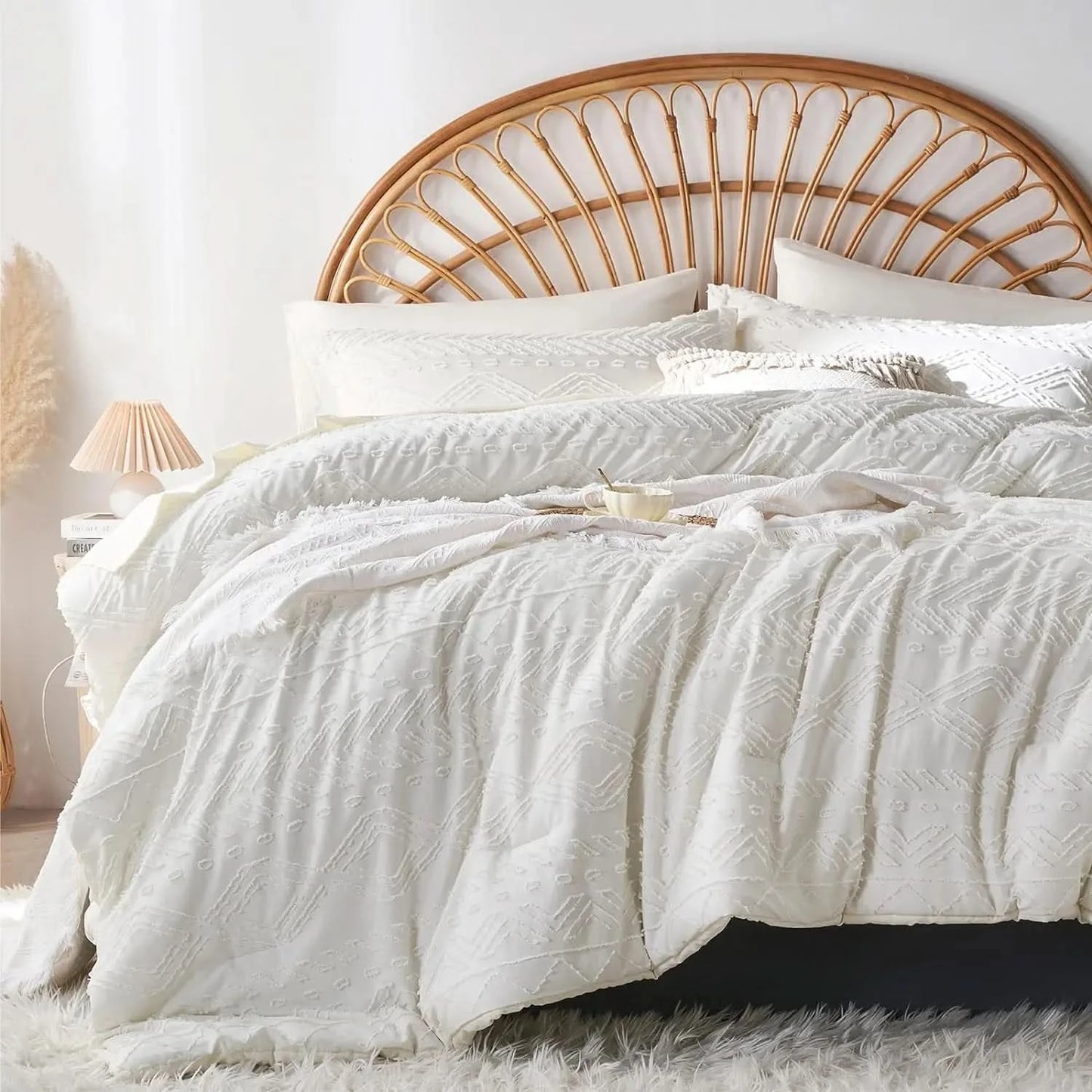 1515/5000 7-Pcs Bohemian tufted Comforter sets, soft comfort, Bedding Sets, room decor, all-season, Queen/King
