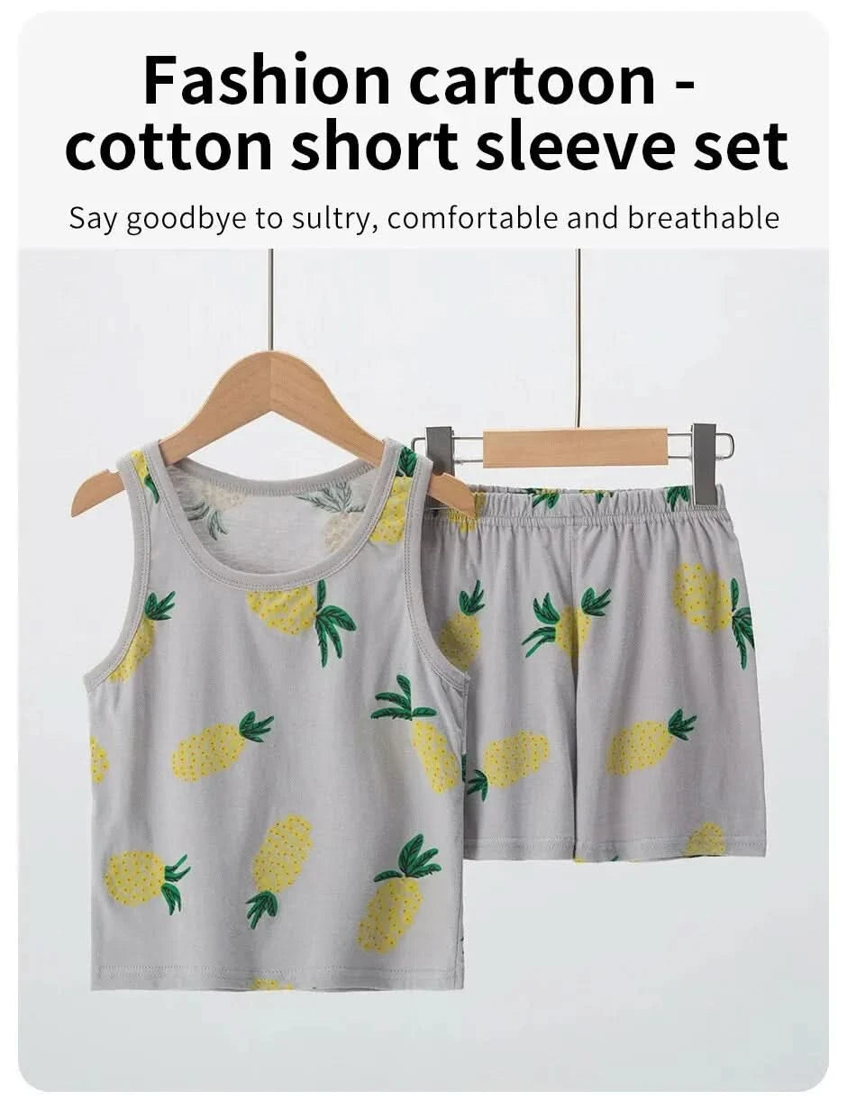 Summer CHILDREN'S Cotton Vest Set Cute Pineapple Boys and Girls Sports Casual Clothes - M & M Global