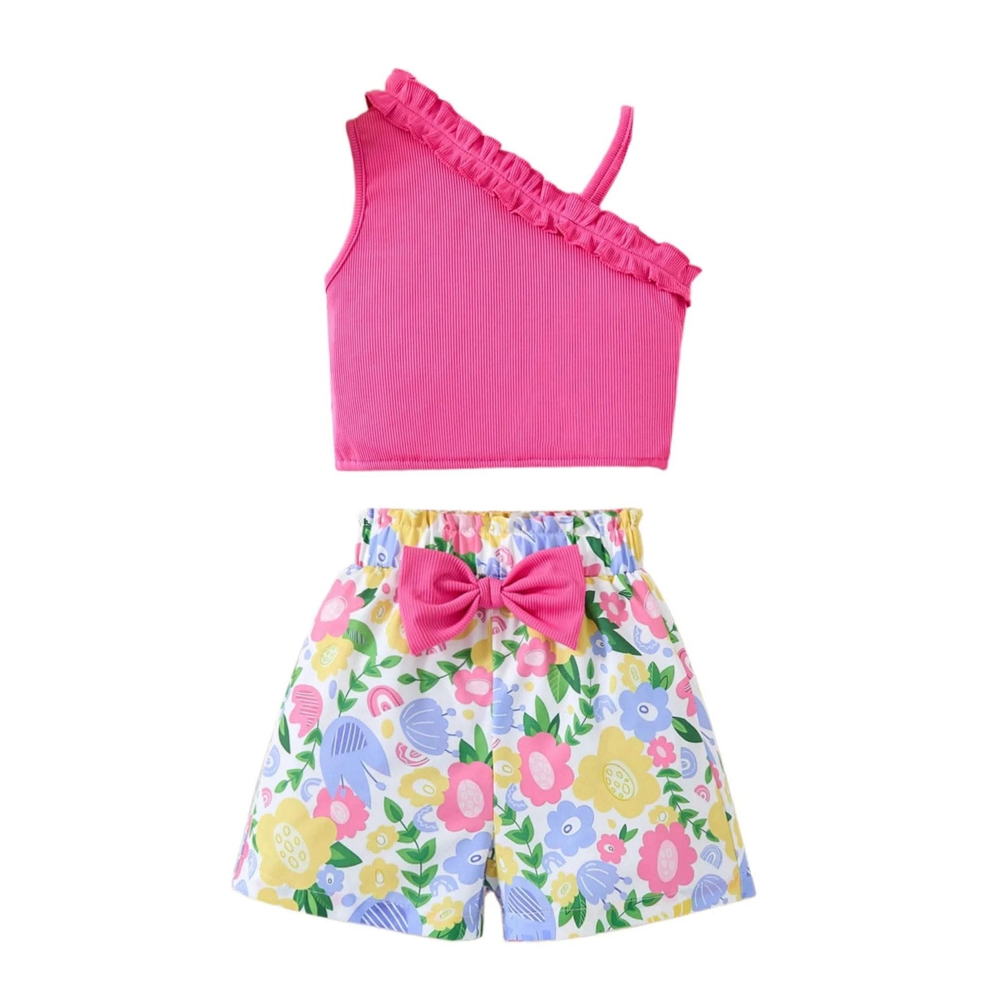 2025 Newborn Girl Baby Summer Sling Sleeveless Cotton Casual Daily Big Bow Print Baby Clothing Set - M & M Global